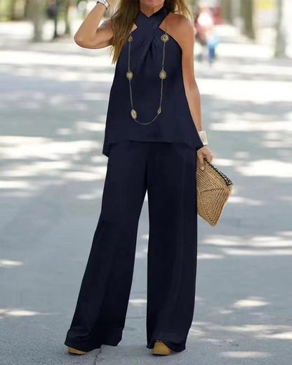 Sleeveless suit & Wide Leg Pants