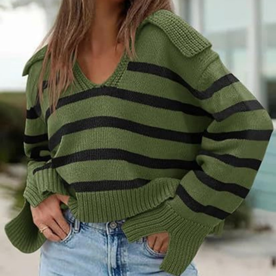 V-neck Large Lapel Short Knitted Sweater