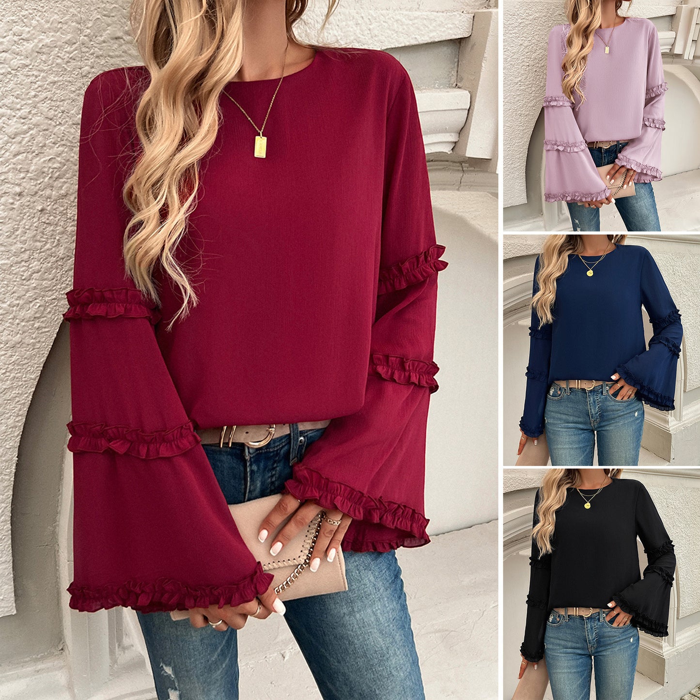 Elegant Loose Flared Long-sleeved Blouse