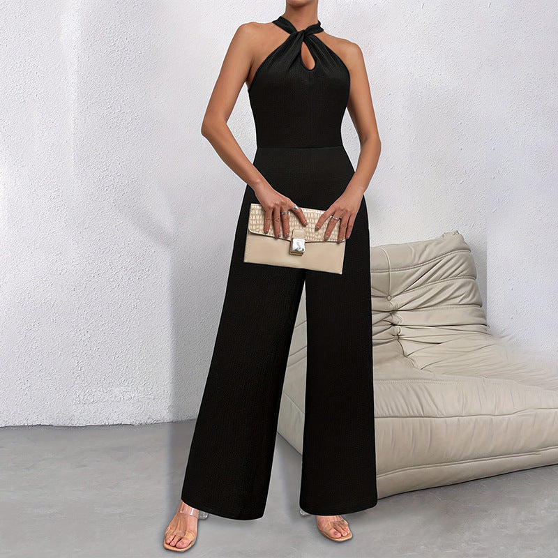 Elegant Black Halter Long Jumpsuit - Magic Moon Store