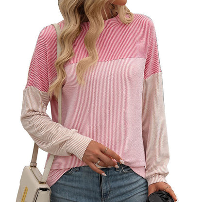 Three-tone long-sleeved loose t-shirt