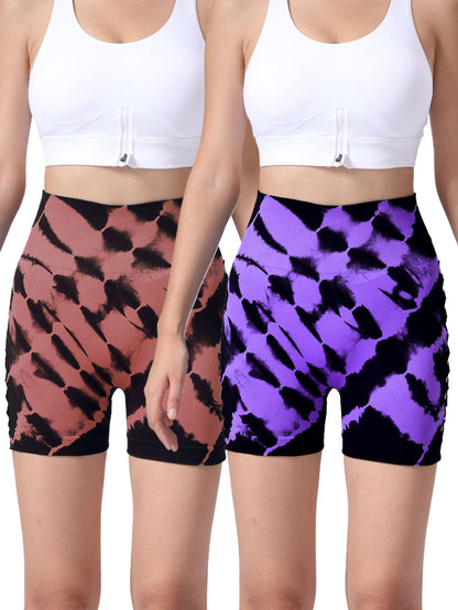 2 Pack Women's Side Cut-Out Tie-Dye High Waist Fitness Yoga Shorts