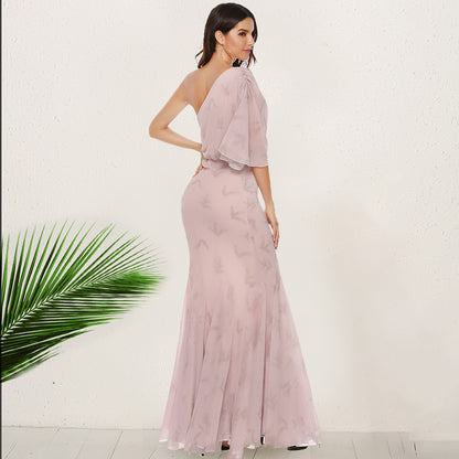 Bohemian Slant Shoulder Fishtail Gown Long Dress