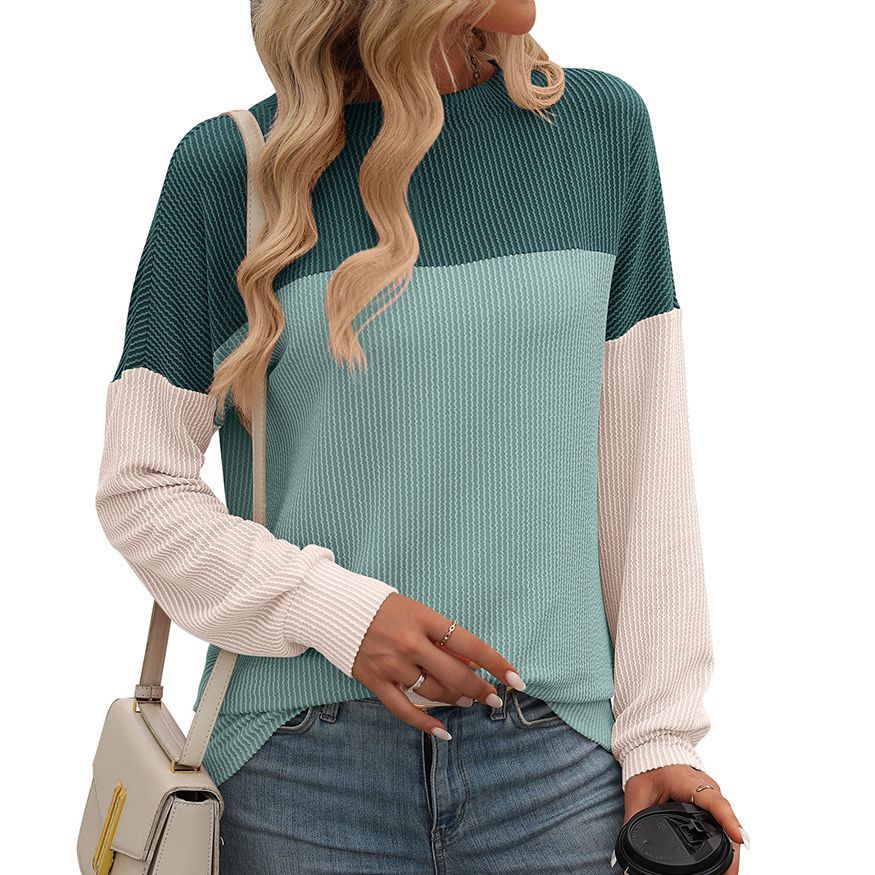 Three-tone long-sleeved loose t-shirt