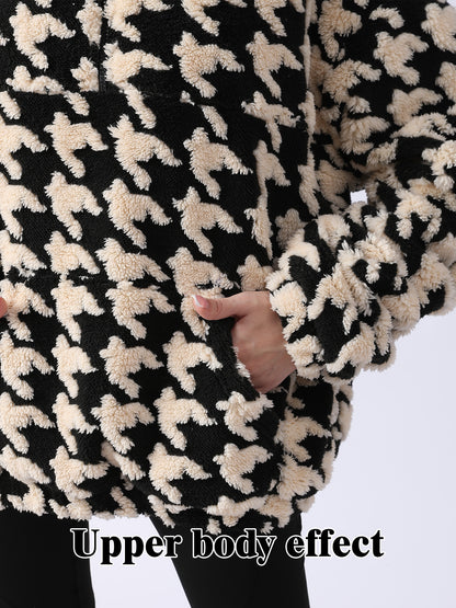 Houndstooth Long Sleeve Hoodie - Magic Moon Store