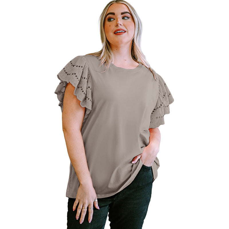 Lace Hollow Out Versatile Short Sleeved T-Shirt