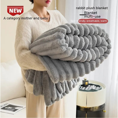 Soft Wind Bubble Velvet Blanket Warm Solid Rabbit Fur Double-sided Thickening