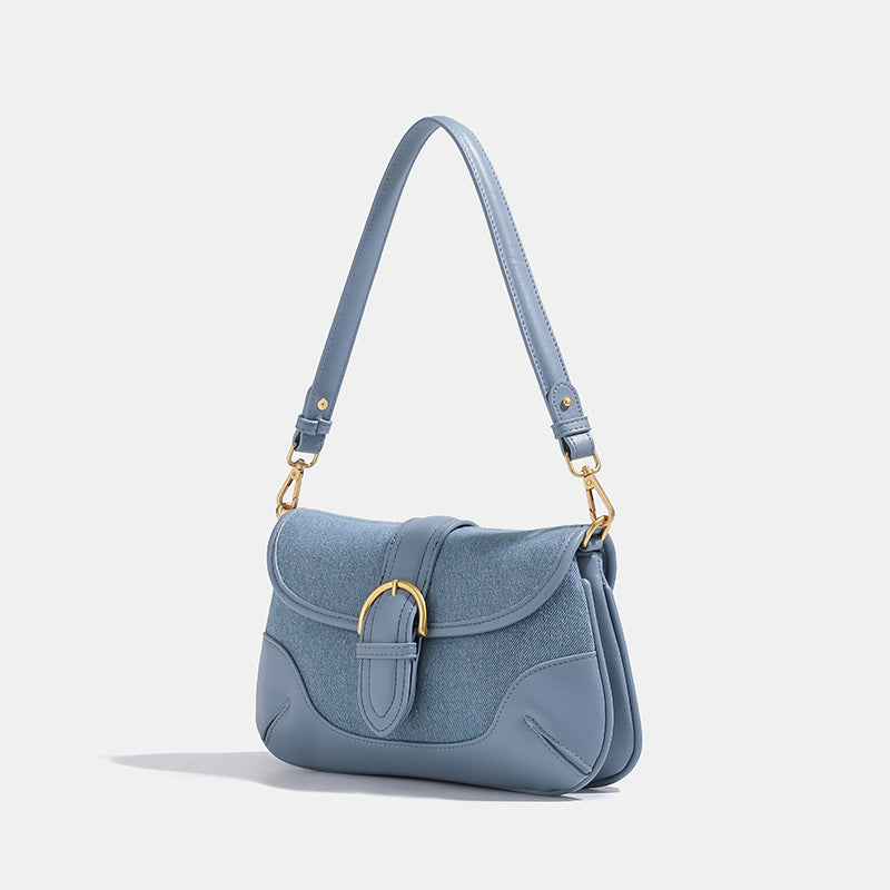 Retro Denim Blue Underarm Bag for Women