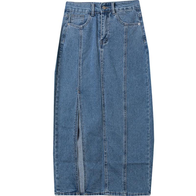 Retro side slit denim skirt