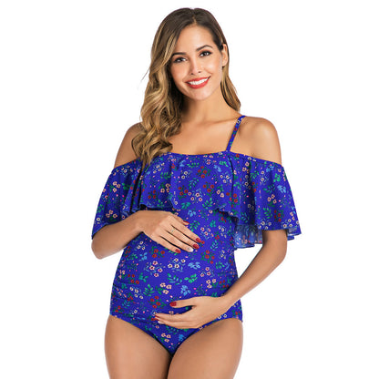 Blue flower maternity swimsuit