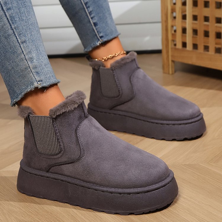 Thick-soled Cotton Round Toe Warm Plush Ankle Boots - Magic Moon Store