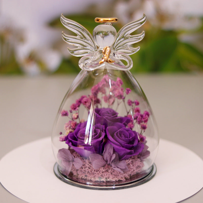 Eternal Flower Gift Box Angel Glass Cover Dried Rose Valentine's Day Home Decor