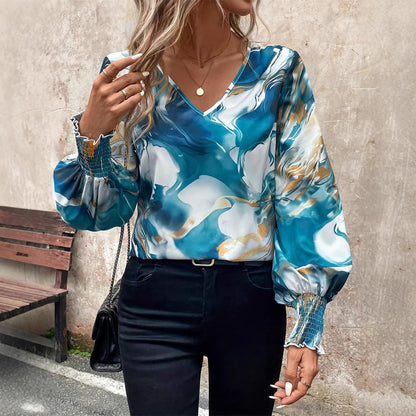 Elegant Long Sleeve Women's Blue Blouse