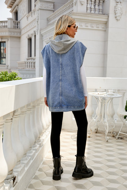 Denim Waistcoat Vest Hooded Detachable