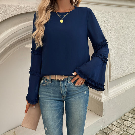 Elegant Loose Flared Long-sleeved Blouse