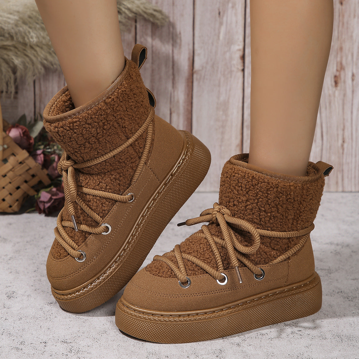 Lace-up Snow Flat Thick-soled Cotton Boots - Magic Moon Store