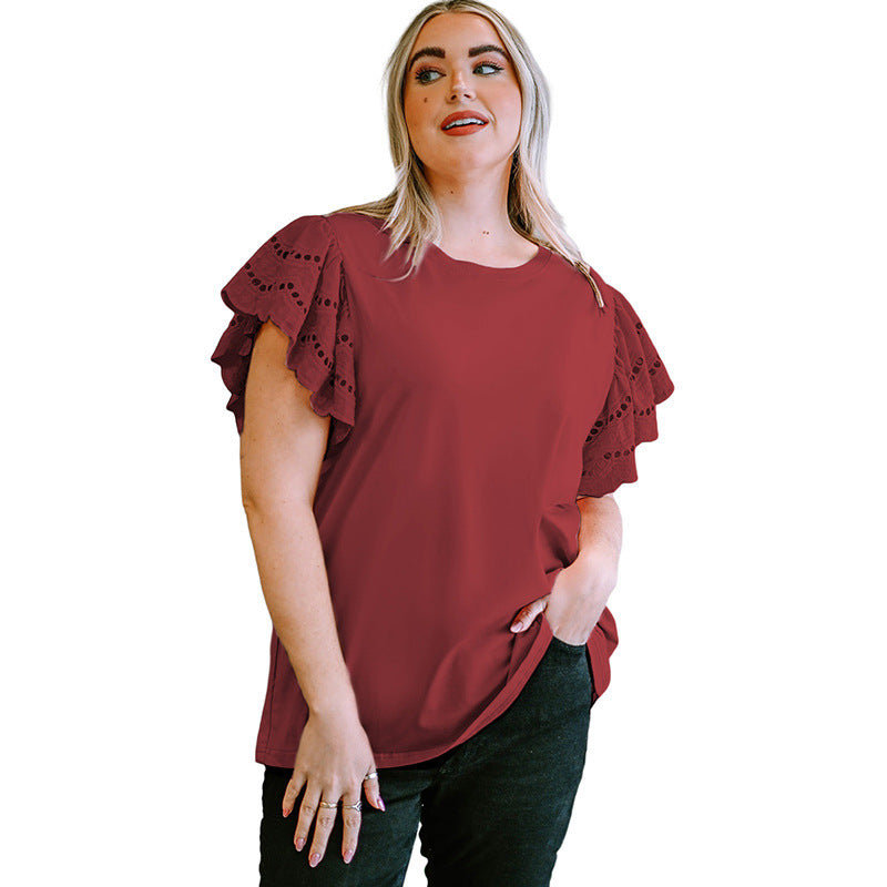 Lace Hollow Out Versatile Short Sleeved T-Shirt