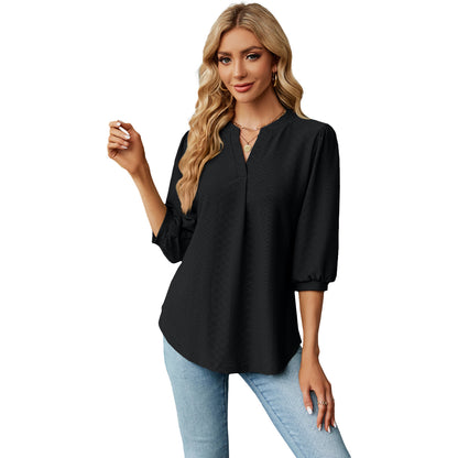 Jacquard Long Sleeve Loose-Fitting T-Shirt