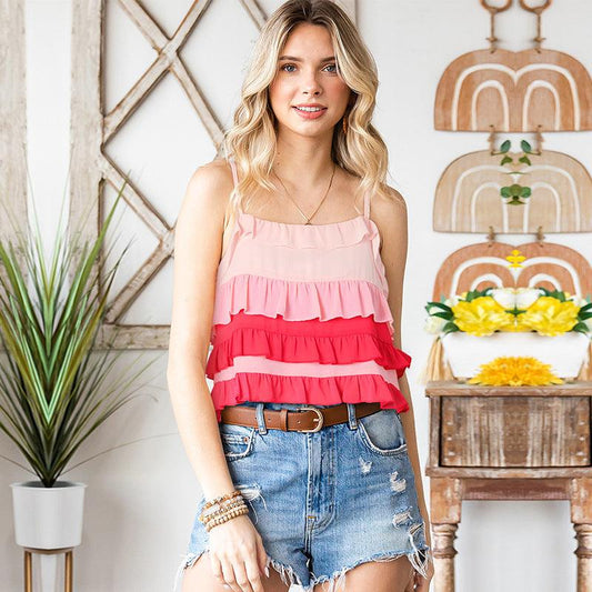 Gradient Ruffled Spaghetti Tank Top