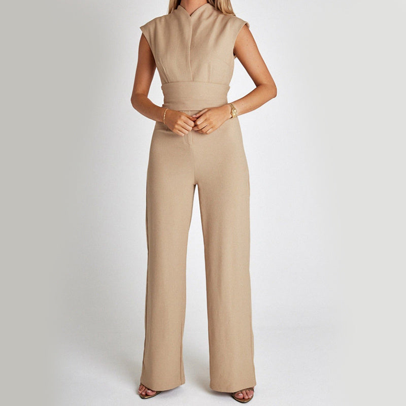 Elegant Long Sleeveless V-neck Casual Wide Leg Long Jumpsuit