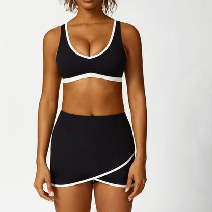 Straps Back Bra & Shorts Skirt Yoga Set - Magic Moon Store