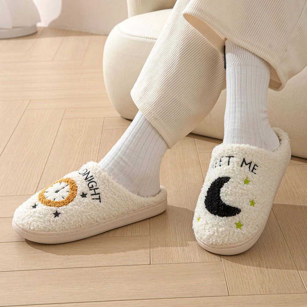 Moon Print Warm Bedroom Home Slippers