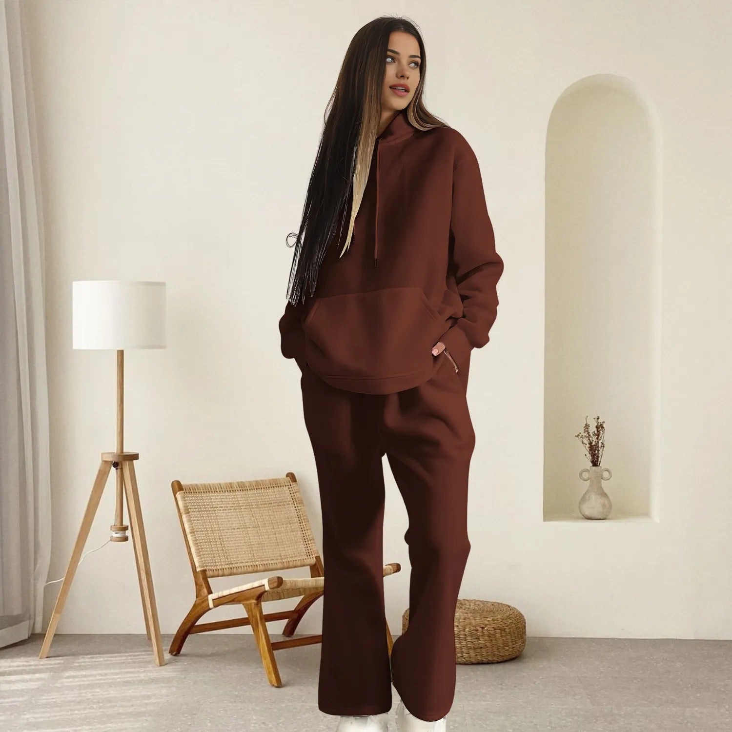 CASUAL LONG SLEEVED HOODIE PANTS SET - Magic Moon Store