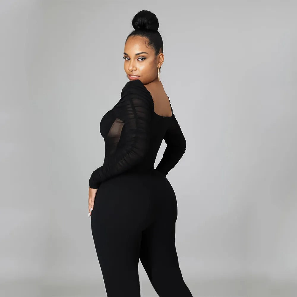 Black Tight Mesh Jumpsuit - Magic Moon Store