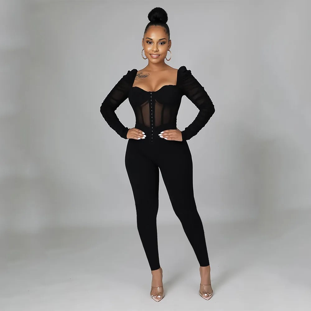 Black Tight Mesh Jumpsuit - Magic Moon Store