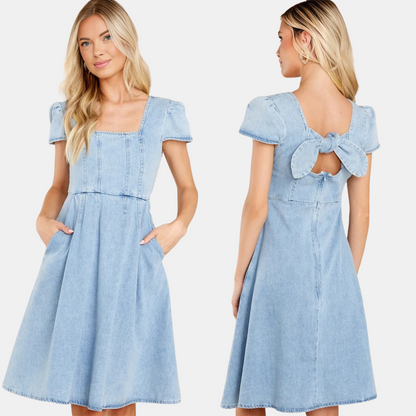 Blue Washed Style Denim Short Dress