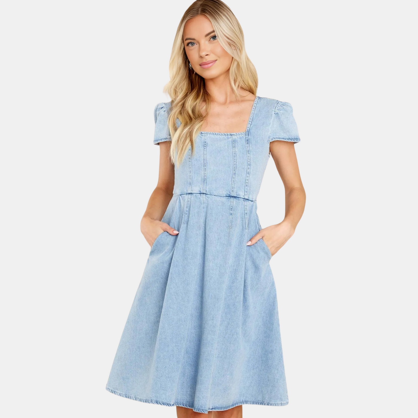 Blue Washed Style Denim Short Dress