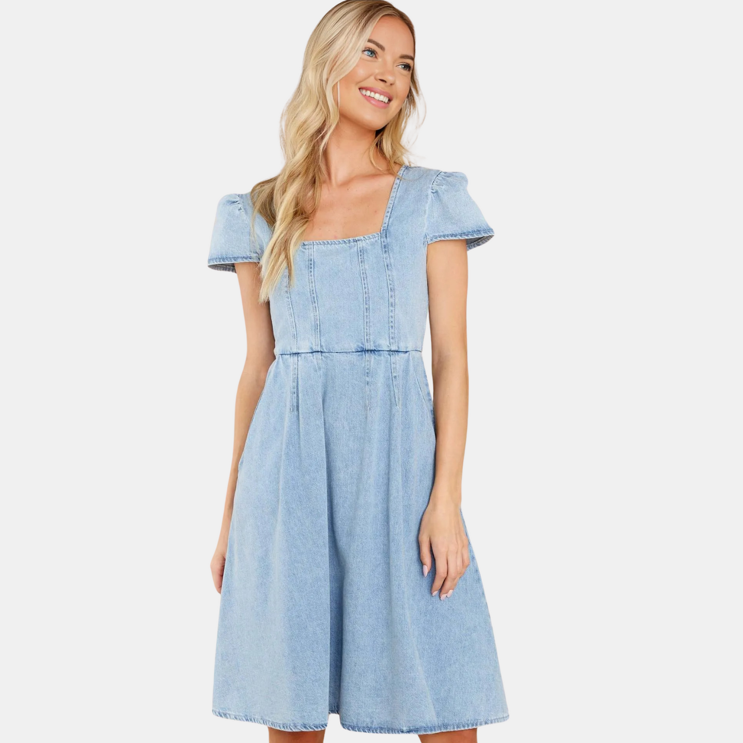 Blue Washed Style Denim Short Dress