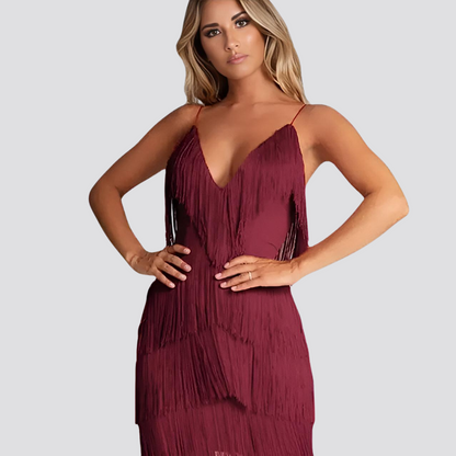 Deep V-Neck Fringe Tassel Dress