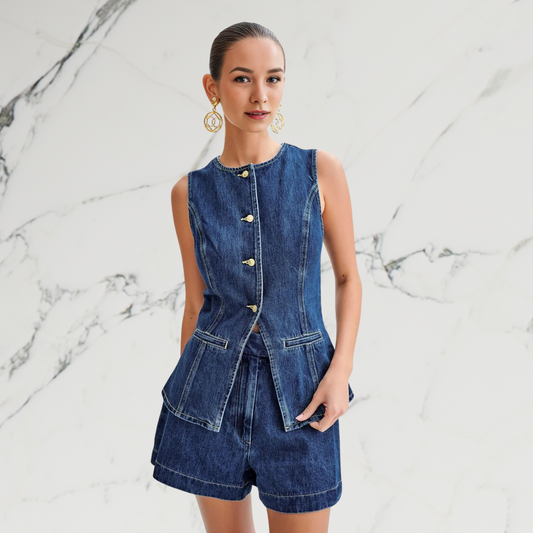 Denim Sleeveless Top & Shorts Pants Set - Magic Moon Store