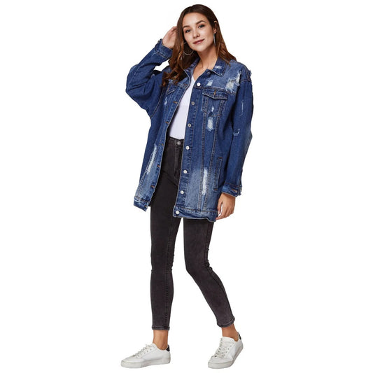 Denim Water Washed Hole Jacket - Magic Moon Store