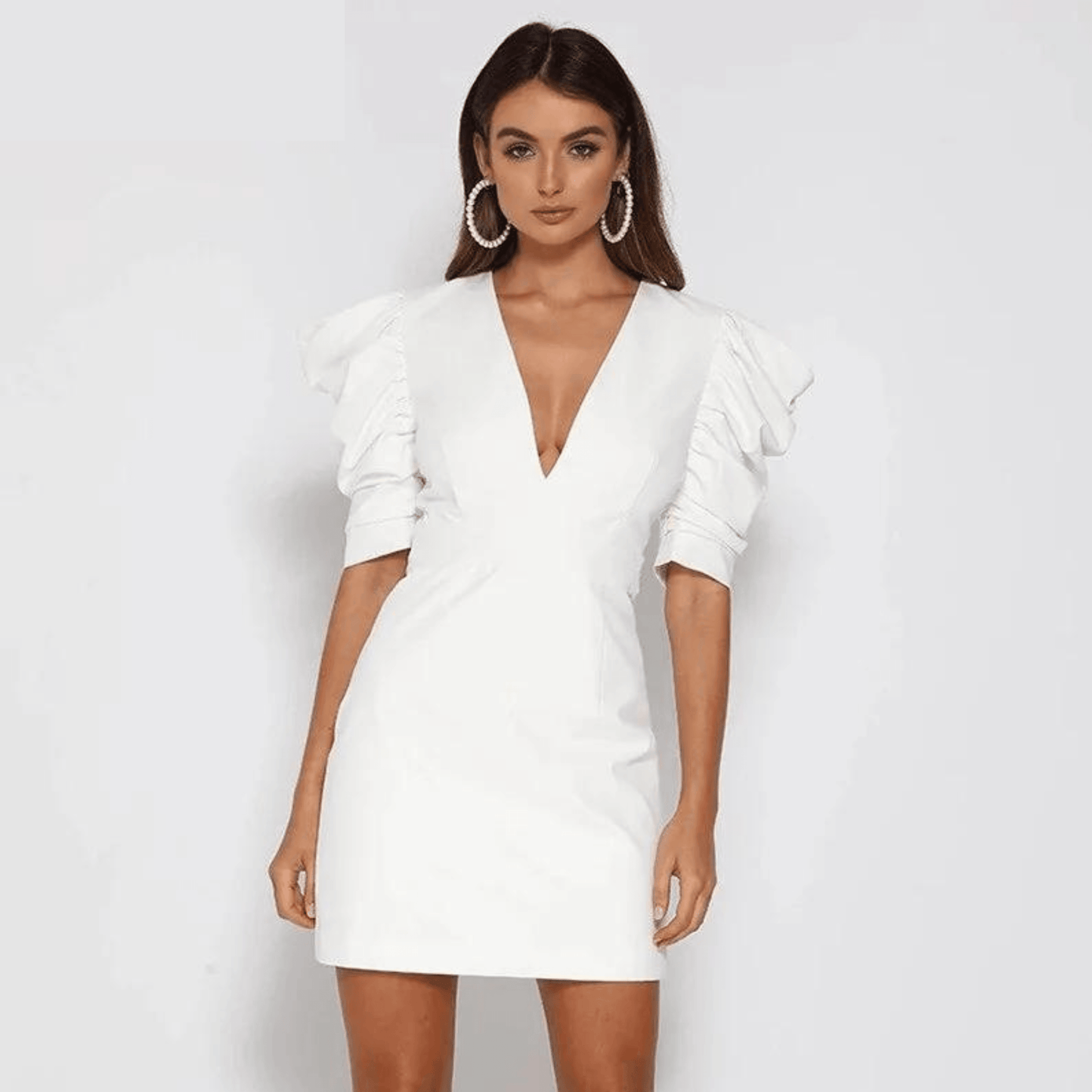 White Backless V-Neck Dress