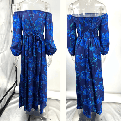 Printed blue pattern Large Swing Maxi Dress