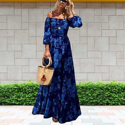 Printed blue pattern Large Swing Maxi Dress