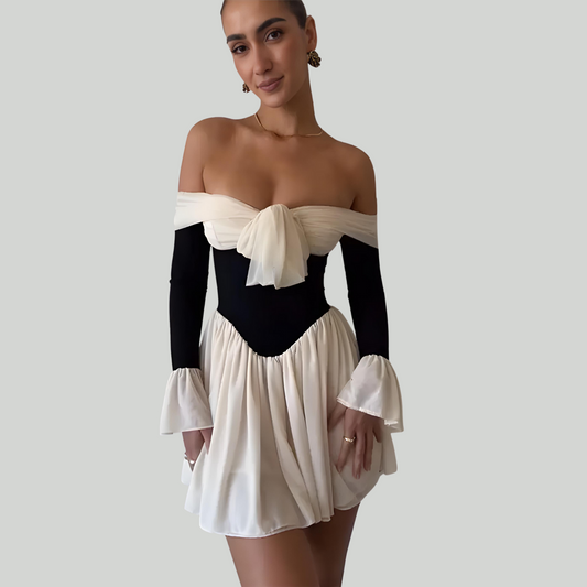 Patchwork Off Shoulder Mini Dress Magic Moon Store