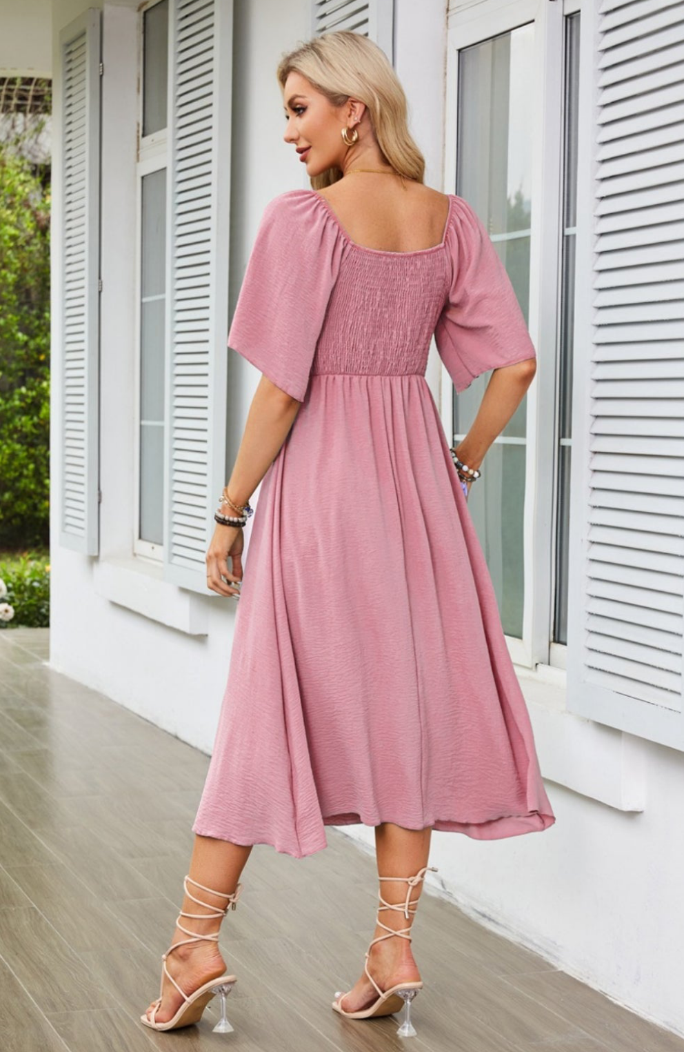 Pleated Mid-length Short Sleeve Dress