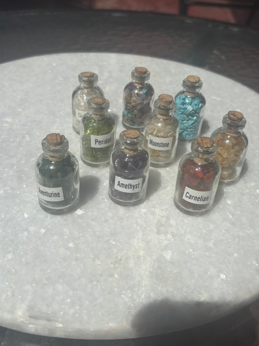 Crystal chips in Glass Bottle