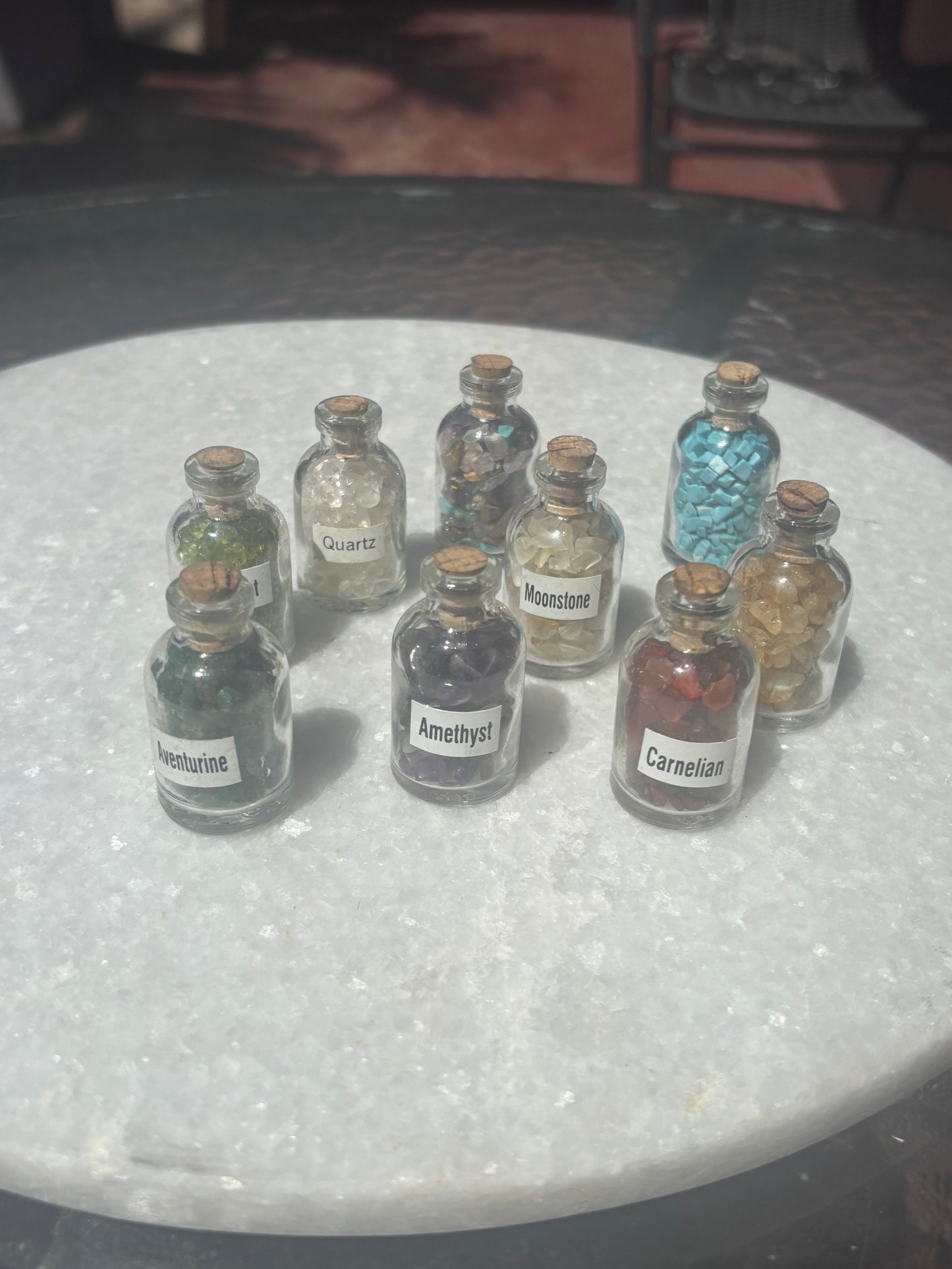 Crystal chips in Glass Bottle