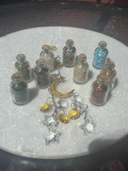 Crystal chips in Glass Bottle