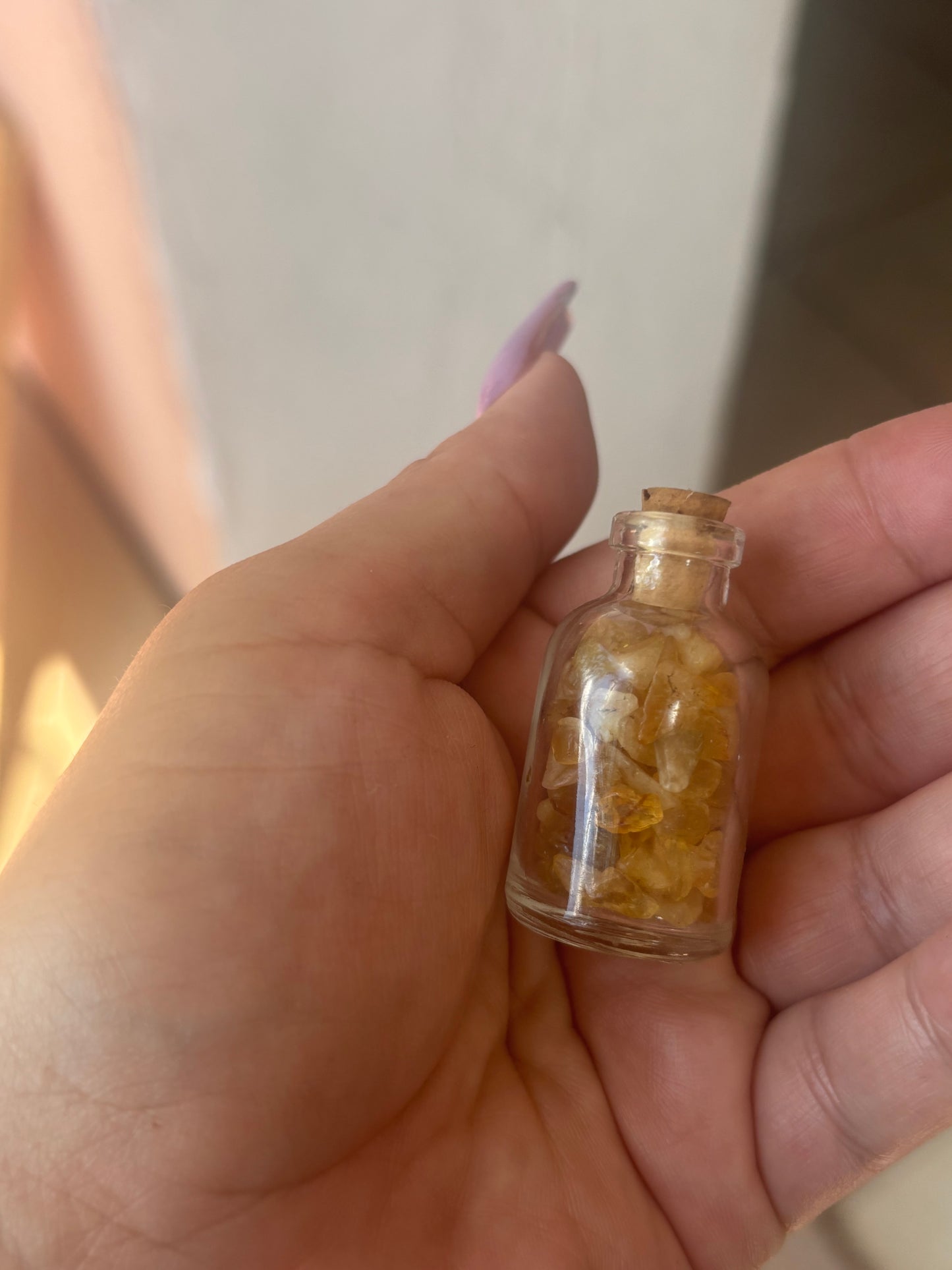 Crystal chips in Glass Bottle