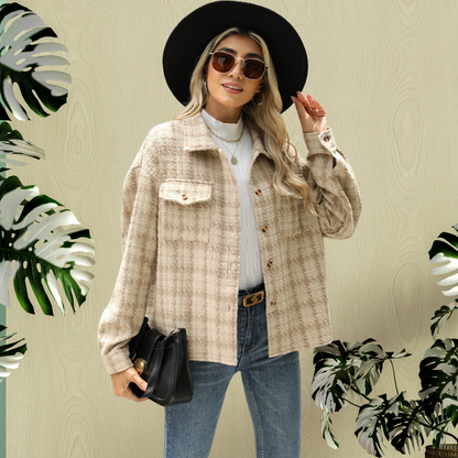 Lapel Plaid Long Sleeve Baggy Coat