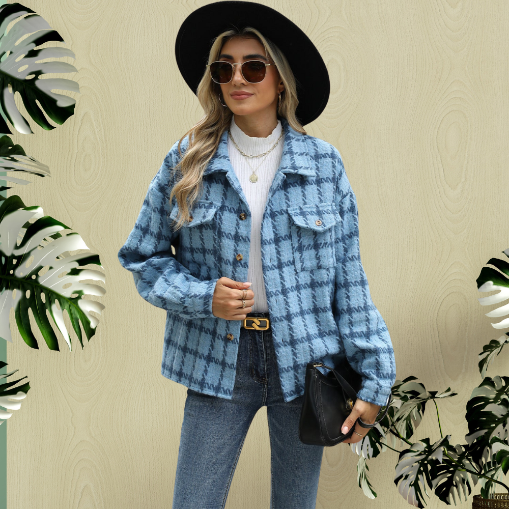 Lapel Plaid Long Sleeve Baggy Coat