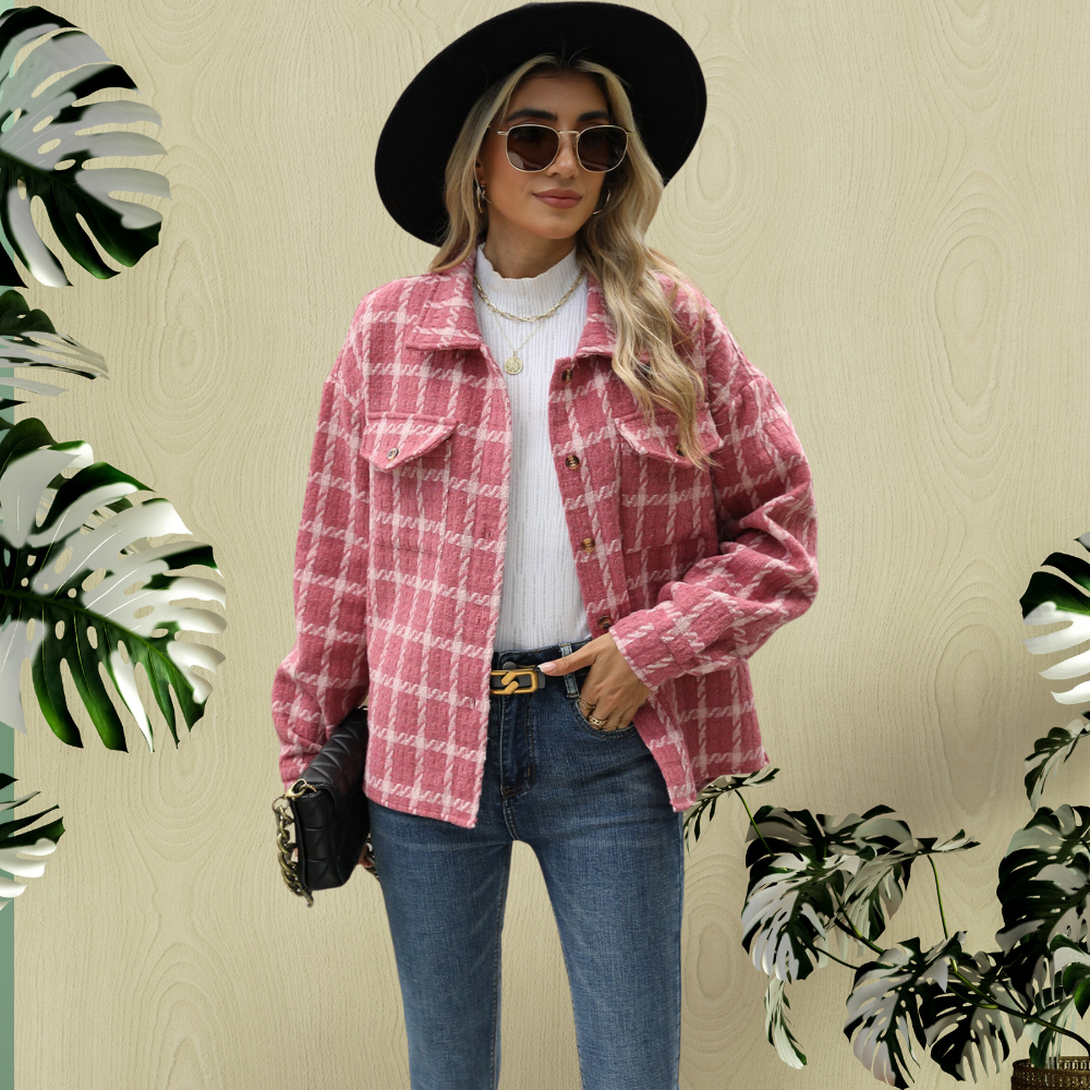 Lapel Plaid Long Sleeve Baggy Coat