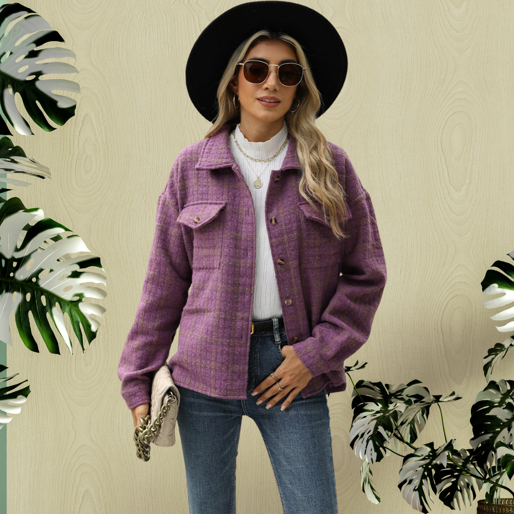 Lapel Plaid Long Sleeve Baggy Coat