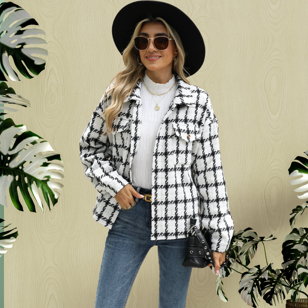 Lapel Plaid Long Sleeve Baggy Coat