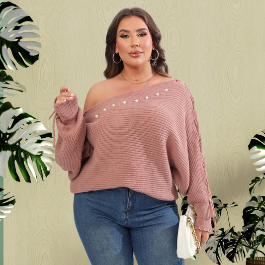 Plus Size Lace Up Batwing Sleeve Sweater